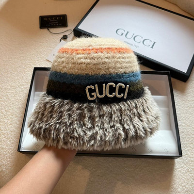 Gucci古奇秋冬新款羊毛漁夫帽，拼色設計，超級百搭款，頭圍57cm左右