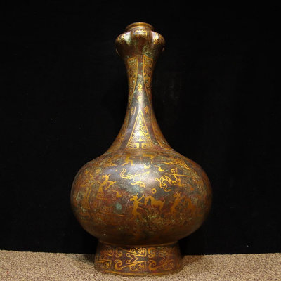 青銅——銘文錯金蒜頭瓶直徑22cm高42cm重8.1斤11001801