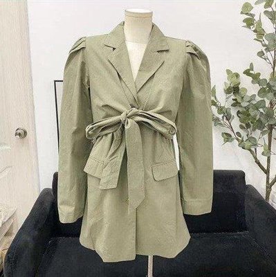 新品特價 韓國時尚氣質純色蝴蝶結綁帶風衣外套