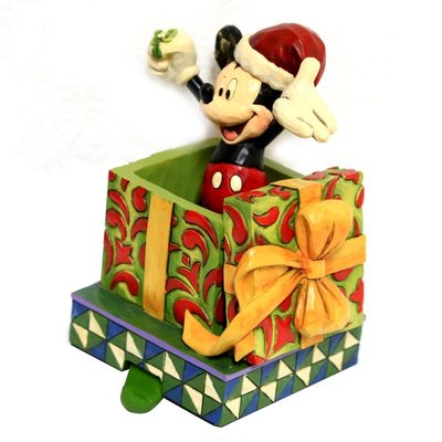 Disney Enesco迪士尼仿木雕模型-聖誕節米奇禮物