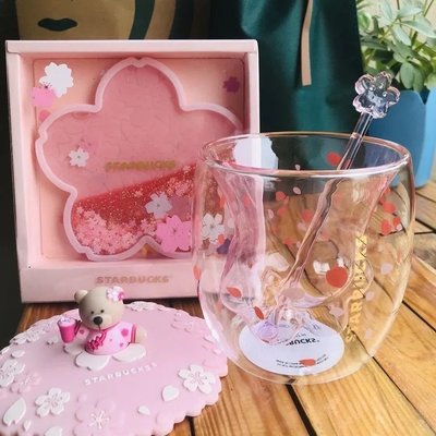 現貨熱銷-星巴克杯子星巴克貓爪杯子可愛粉色紫櫻花玻璃杯送女朋友禮品雙層隔熱咖啡杯