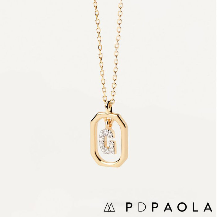 PD PAOLA 西班牙時尚潮牌 迷你鑲鑽G字母項鍊 金色簡約項鍊 925純銀鑲18K金