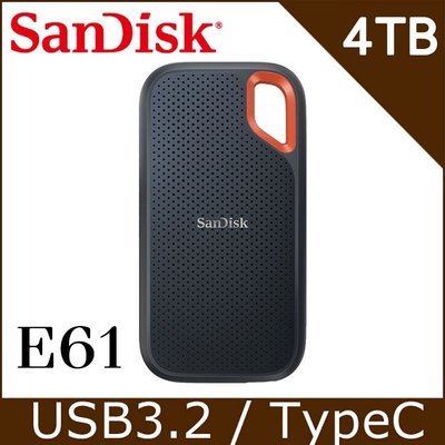 SanDisk 超高速讀/寫 USB 3.2 E61 Extreme Portable 4TB 行動固態硬碟 SSD