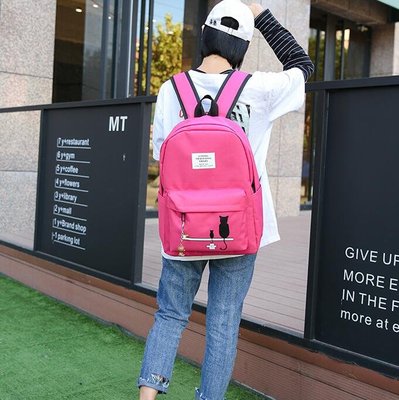 FINDSENSE X 韓國 女款 流行時尚 貓咪圖案 大容量 防水 少女帆布包包 學生書包 雙肩包 後背包