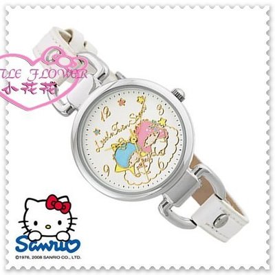 小花花日本精品♥ Hello Kitty  雙子星皮質手表手錶 淑女錶 生日禮物  白色雲朵99918101
