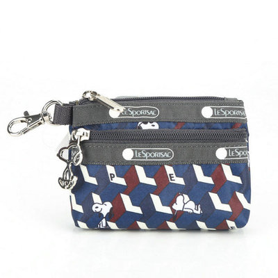 【熱賣精選】 LeSportsac x Snoopy 幾何圖形 3394 掛勾 雙拉鍊零錢包 收納包 鑰匙包 證件夾