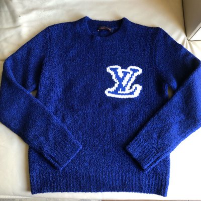 [品味人生2]保證正品 Louis Vuitton LV 藍色 嵌入式logo 毛衣  size M 適合L或 XL