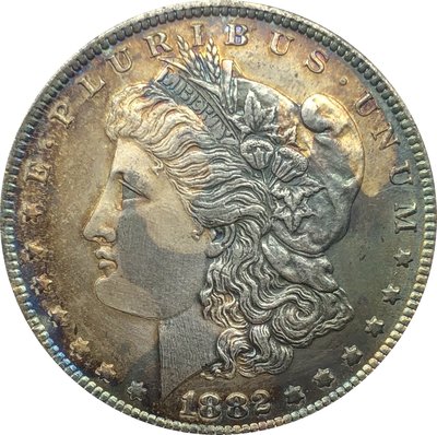 外國錢幣美國摩爾根美元1882 S 年仿古銀幣白銅鍍銀彩色古錢幣A2772