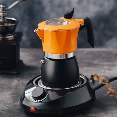 【熱賣精選】法風撞色摩卡壺煮咖啡意式咖啡壺套裝家用不銹鋼電熱爐含過濾紙