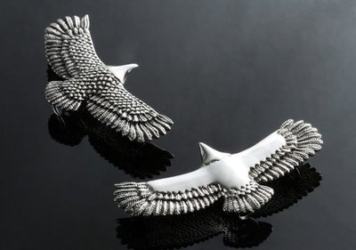 【創銀坊】印第安 老鷹 925純銀 墜子 翅膀 羽毛 哈雷 騎士 琉璃 印地安 克羅心 皮繩 項鍊 刺青(P-1604)