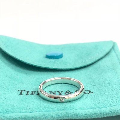 Tiffany & Co.  925 純銀 戒指 線戒 專櫃 真品 正品 女戒 蒂芬妮 真鑽 單 鑲鑽  鑽戒 二手 近全新 0.02ct 2分