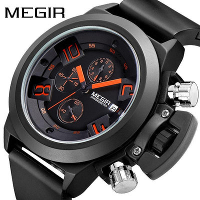 男士手錶 熱銷美格爾MEGIR多功能男士手錶 運動硅膠帶防水日歷石英手錶2002