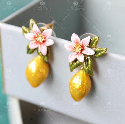 熱銷#Les Nereides 夏日香氣 檸檬與柑橘花綠葉 耳環耳夾