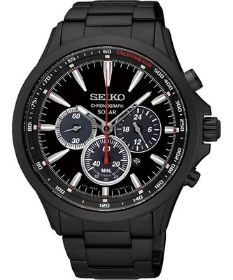 SEIKO SOLAR 太陽能三眼計時腕錶(SSC497P1)-黑/44mmV175-0DM0SD