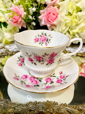 英國骨瓷皇家阿爾伯Royal Albert 粉色小玫瑰咖啡杯