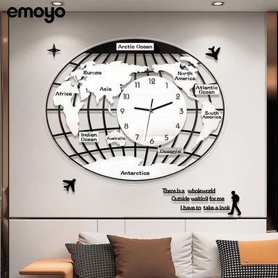 現代簡約大氣3D立體墻面裝飾鐘表創意世界地圖掛鐘客廳靜音石英鐘