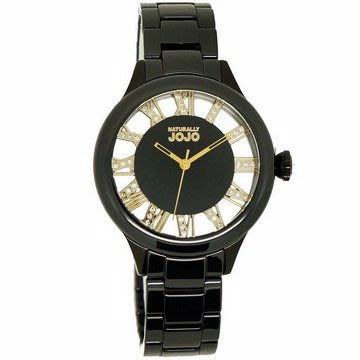 NATURALLY JOJO 鏤空陶瓷晶鑽腕錶 金/黑 38mm/JO96798