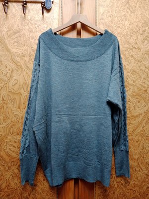 【唯美良品】O SHA RA 藍灰色拼蕾絲羊毛針織衫／上衣~ W105-691 F