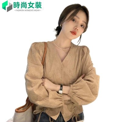 Chic短上衣女春秋新款設計感小眾襯衫復古上衣長袖襯衫-時尚女裝