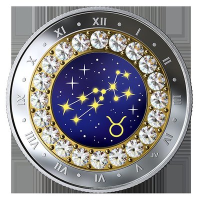 【海寧潮期貨】加拿大2019年十二星座系列5金牛座鑲嵌水晶彩銀幣