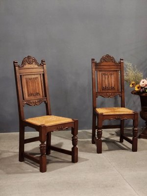 法國 高品質 厚實橡木 雕刻 球根椅腳 麥稈椅 餐椅（有一組六張） 書桌椅 古董椅ch0997【卡卡頌  歐洲古董】✬