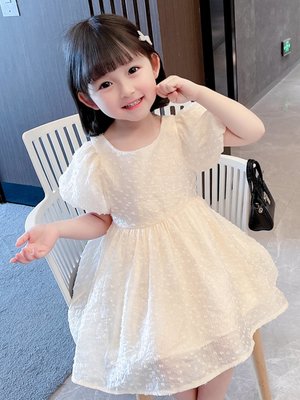 七七童裝 白色公主裙女童連身裙夏季2022新款洋氣短袖寶寶小童兒童夏裝裙子洋裝A11