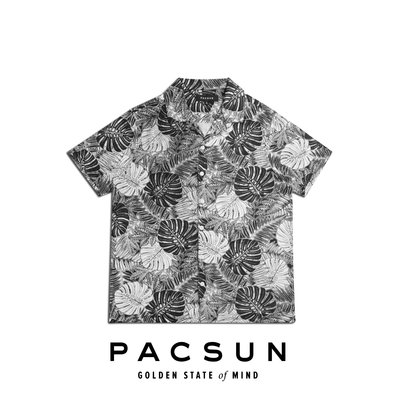 Cover Taiwan 官方直營 PacSun 情侶裝 寬鬆 短袖襯衫 刺青 花襯衫 茄子蛋 黑色 大尺碼 (預購)
