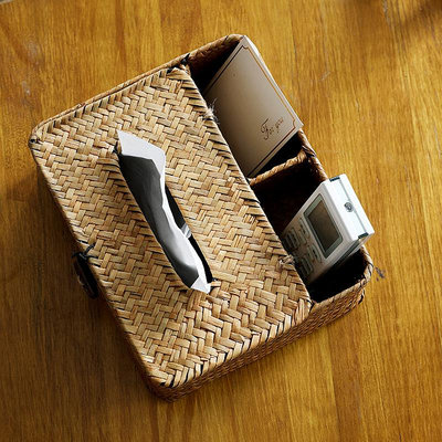抽紙盒家用客廳茶幾餐廳創意簡約多功能遙控器收納紙巾盒草編~晴天