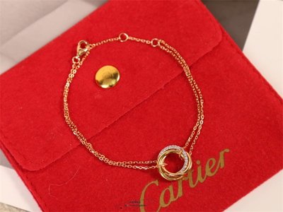 JR精品Cartier卡地亞 TRINITY 18k金 三環三合一 手鏈手鐲玫瑰金色 鑲鑽 手環 真品
