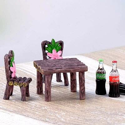 滿200出貨苔蘚創意樹脂工藝品木頭桌椅裝飾小擺件 迷你桌子椅子一套~居家