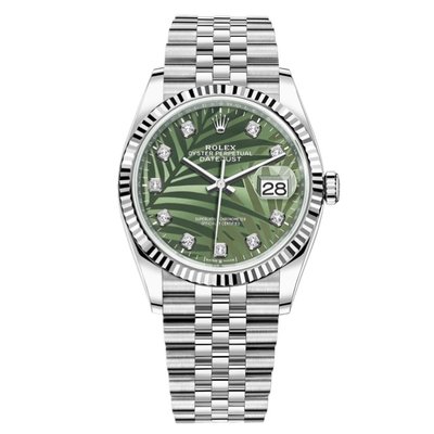 【玩錶交流】全新品 ROLEX 126234 棕櫚葉 橄欖綠鑽石面盤 五珠帶 36mm 2024/4月