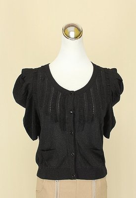 ◄貞新二手衣►kistina 吉思緹娜 黑色圓領短袖棉質外套罩衫L號(16633)