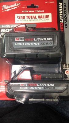 【屏東工具王】全新 Milwaukee 米沃奇 M18 6.0/3.0組 高性能高輸出鋰電池充電電池