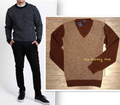 【 The Monkey Shop 】全新正品日本品牌 Cricket 100%純羊毛深咖啡混駝色相織毛衣