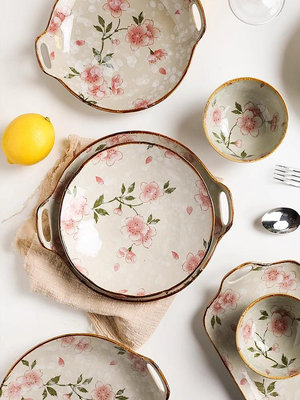 日式櫻花餐具套裝碗盤家用陶瓷碗高顏值米飯碗菜盤子碗碟套裝熱心小賣家