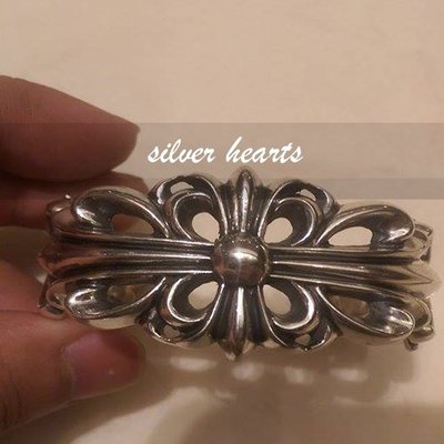 【SILVER HEARTS】Goro's Chrome Hearts 克羅心 鏤空十字架花紋 純銀手環 手鐲 手鍊