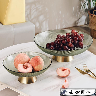 輕奢風高腳水晶水果盤客廳茶幾家用網紅擺件高級現代簡約玻璃果~訂金