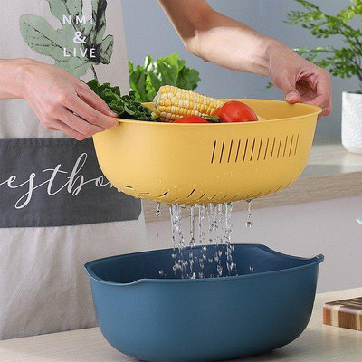 家用廚房大號雙層瀝水盆洗菜盆塑料瀝水籃簡約創意水果籃洗菜籃子