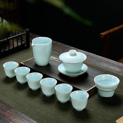廠家出貨青瓷茶具茶杯家用功夫茶具蓋碗整套定套裝陶瓷禮品