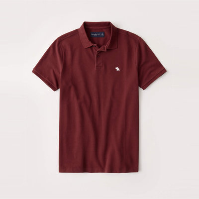 【Abercrombie&Fitch】【A&F】【零碼XS】AF男款POLO衫左白小鹿酒紅 F02200908-16