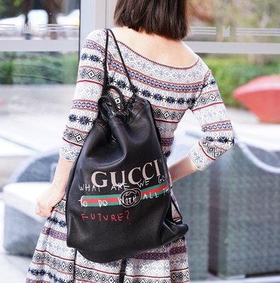 Gucci 595053 Coco Capitan drawstring backpack 塗鴉後背包 黑 現貨