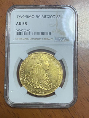 【二手】墨西哥1796/5年MOFM8埃斯庫多金幣 NGC AU5 古玩 銀幣 紀念幣【破銅爛鐵】-7938