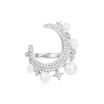 現貨 精品代購 APM Monoco  星月淡水珍珠戒指 尾戒 指戒 指環 純銀飾品 個性時尚 施華洛世奇水鑽 可開發票