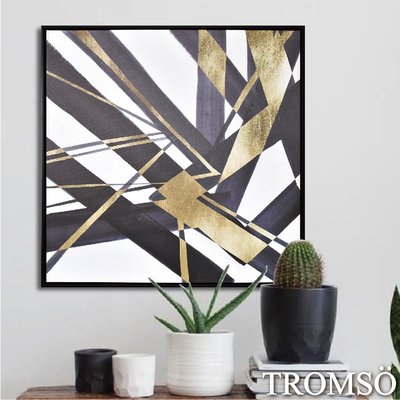 TROMSO時尚風華抽象有框畫大幅-摩登輝煌W971-60x60cm/黑金線條藝術大樹小屋【H0313178】N1