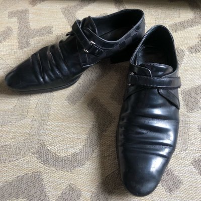 [品味人生2]保證正品 LOUIS VUITTON LV 黑色 格紋 皮鞋 size UK 8 .5 euro 43