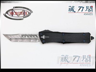 《藏刀閣》Microtech-(Combat Troodon)藍鈦螺絲黑鋁柄大馬鋼手工限量版彈簧刀