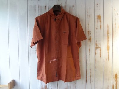 Marlboro Classics MCS 萬寶路經典原廠羅馬尼亞製橘紅色春夏棉麻混紡素色短袖襯衫XL號(X020)