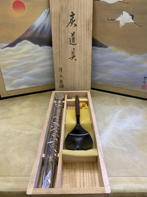 日本木村清五郎作，手打純銅灰匙➕純銅火箸，昭和早期著名金工巨