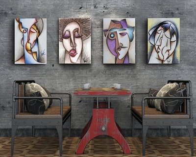 ART。DECO   工裝風格沙發背景牆裝飾無框畫創意抽象人物現代簡約臥室藝術掛畫(6款可選)