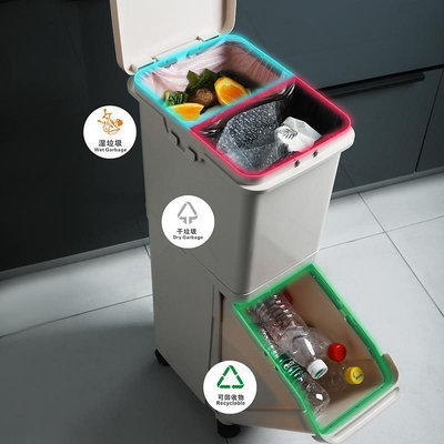 日式廚房雙層分類大號垃圾桶方形簡約酒店客房塑料立式垃圾桶家用